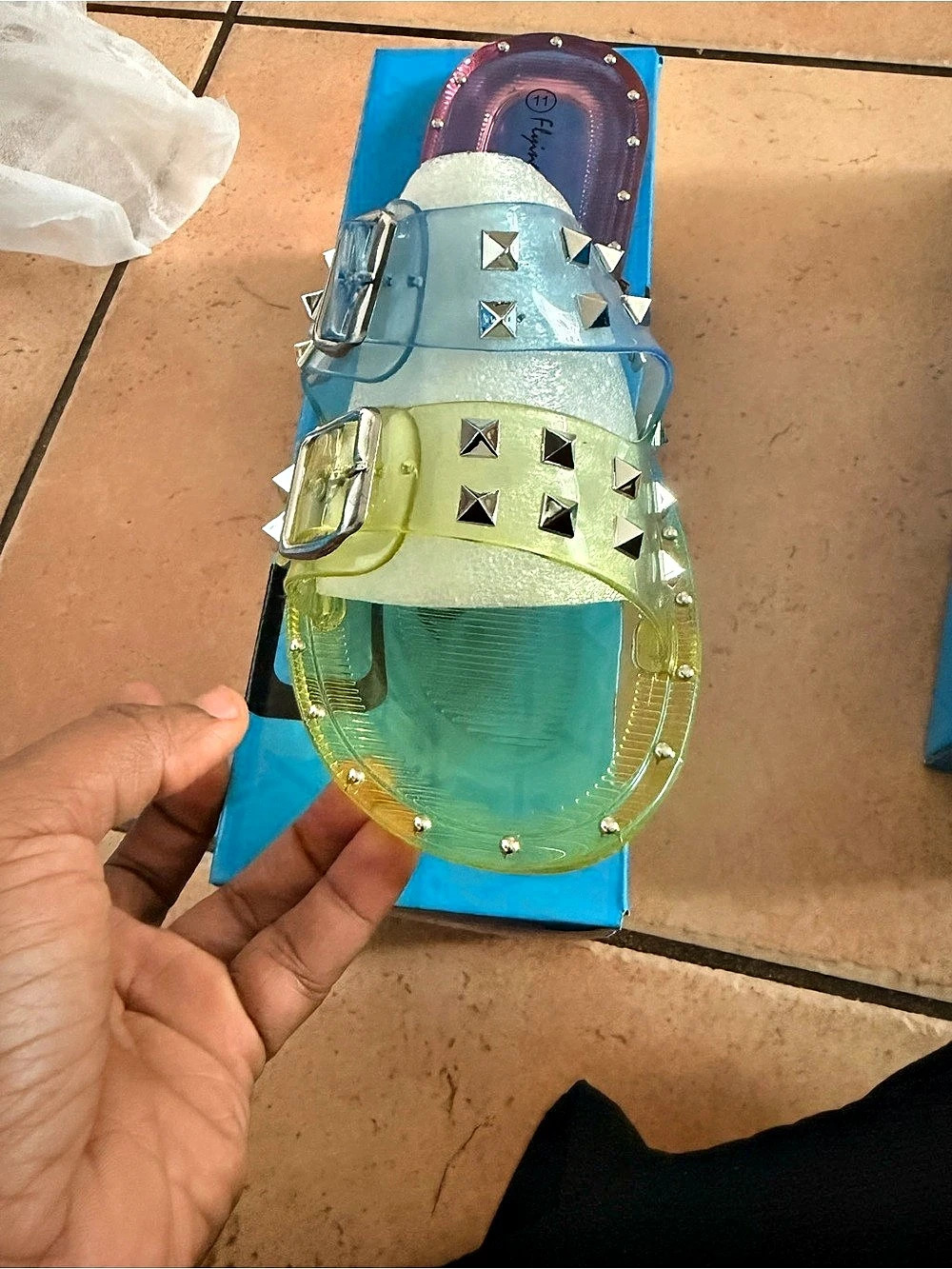Flying Deer Dodson-19 Studded Sandals Yellow & Blue US 10 NWT